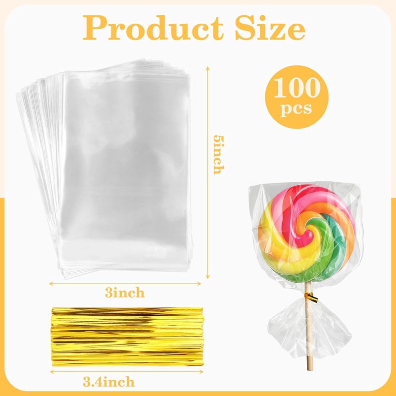 Cidenbio 100 PCS Cellophane Treat Bags, 3x5 In Clear Cellophane Gift Bags with Twist Ties Plastic Goodie Bag for Party Favor Cookie Candy Popcorn Bakery Chocolate Gift Wrapping - Image 3